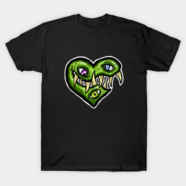 Zombie Heart Teethy Smile Green Valentines Day T-Shirt by Squeeb Creative